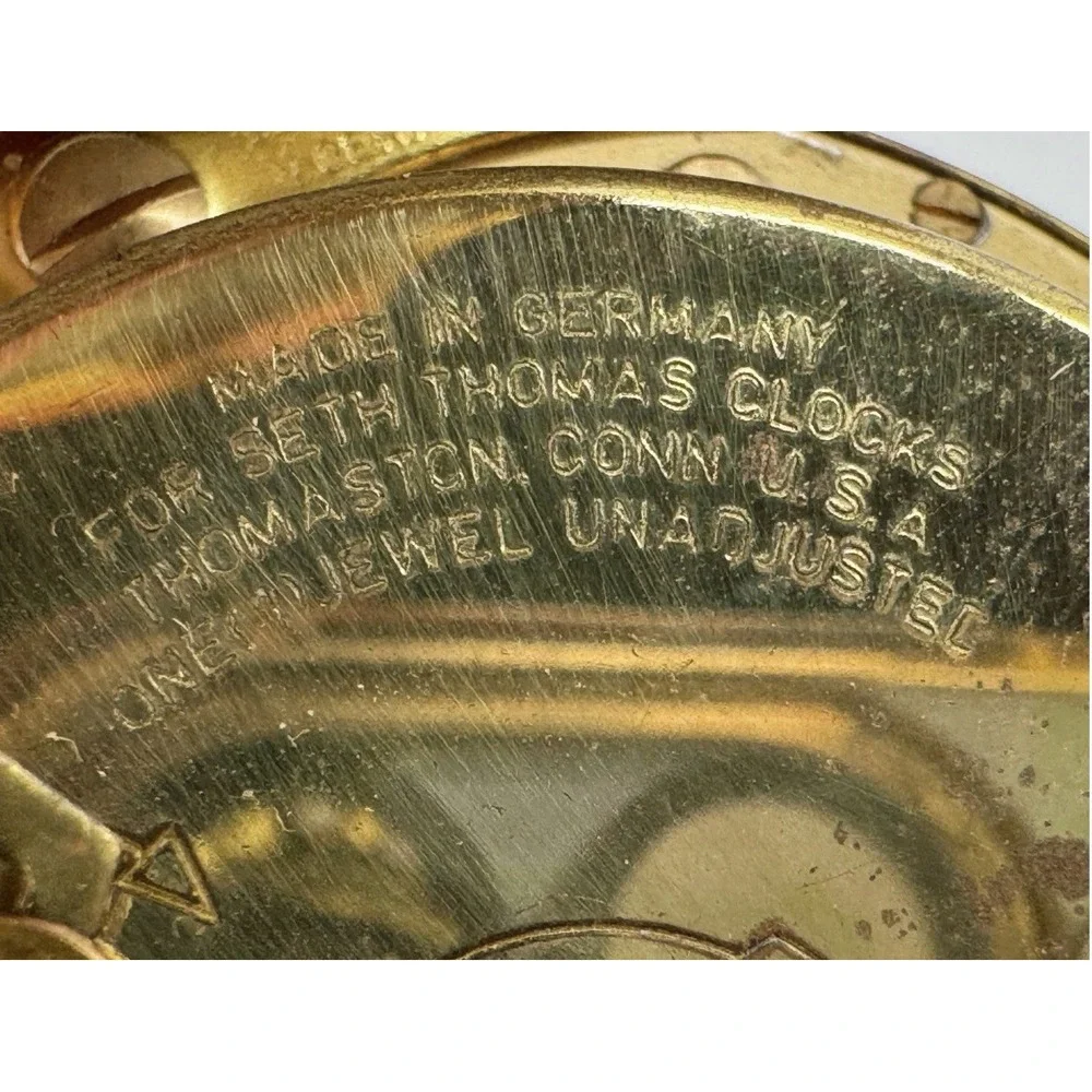 Vintage German Seth Thomas Travel Clock Gold Black Small Works!!